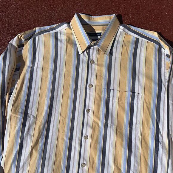 McKenzie Tribe striped button-up shirt in yellow, blue, and white. XL - Picture 2 of 9